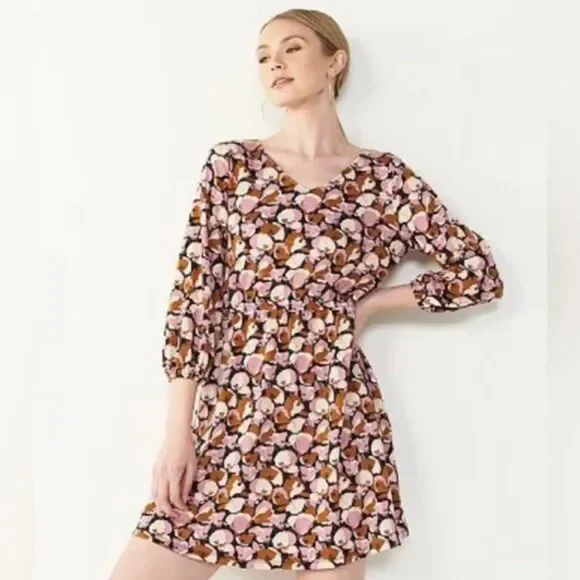 NINE WEST Floral Long Sleeve Textured Knee Length Dress Women's L - Picture 1 of 9